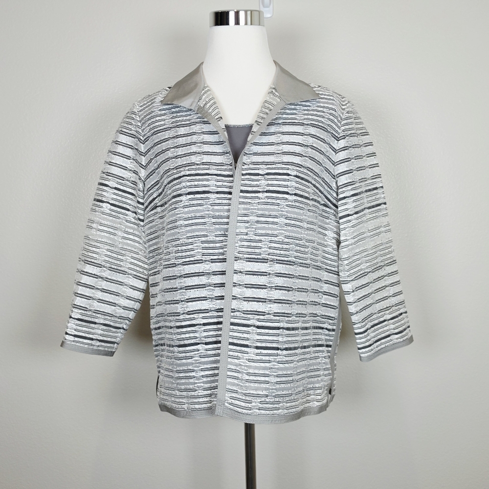 LAFAYETTE 148 Silver Griffin Striped Jacket 2-Piece Small Classic Evening